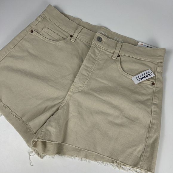 Old Navy Tan Shorts Women’s 14 Sky Hi A Line Button Fly‎ 3” Cut Off Higher Rise - Picture 1 of 12